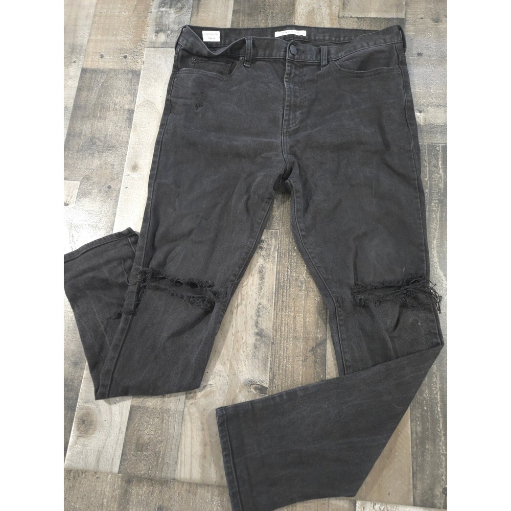 PacSun Men's Stacked Skinny Distressed Faded Black Ripped Knee Jeans Size 36x32
